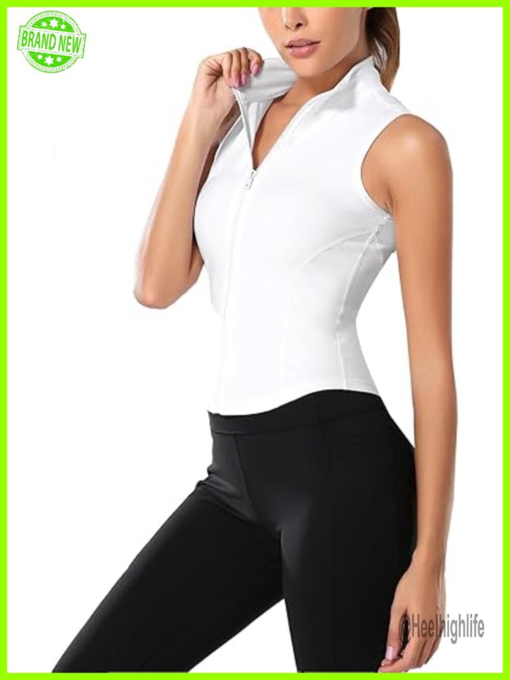 Sleeveless Full Zip Workout Vest Golf Active Jacket Mock Neck Crop